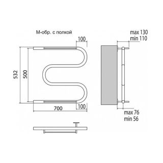 Полотенцесушитель водяной Terminus М-образный с полкой 500x700